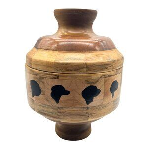 Handcrafted Wooden Urn or Container With Dog Silhouette Inlays 12"H x 9"W